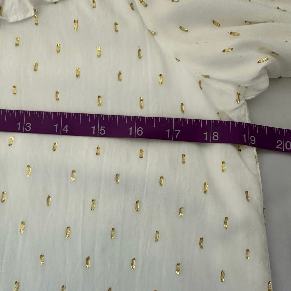 Draper James RSVP Clip Dot Blouse Womens M White Gold Metallic Mock Neck Top - Picture 10 of 11